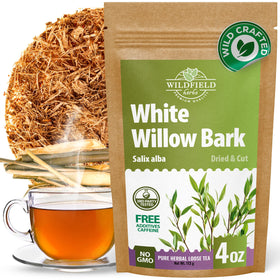 WILDFIELD HERBS white willow bark tea packaging, showing freshness and premium presentation