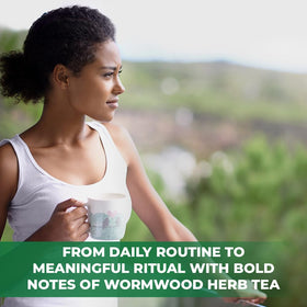 Wildfield Herbs Wormwood Tea weight label shows 113 g packaging.