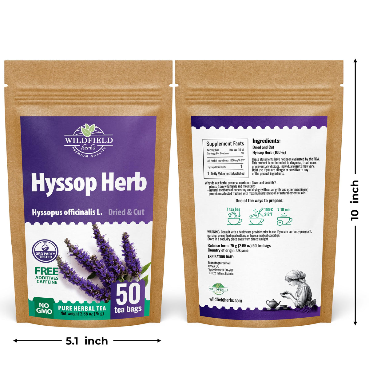 Wildfield Hyssop label closeup emphasizes quality and origin