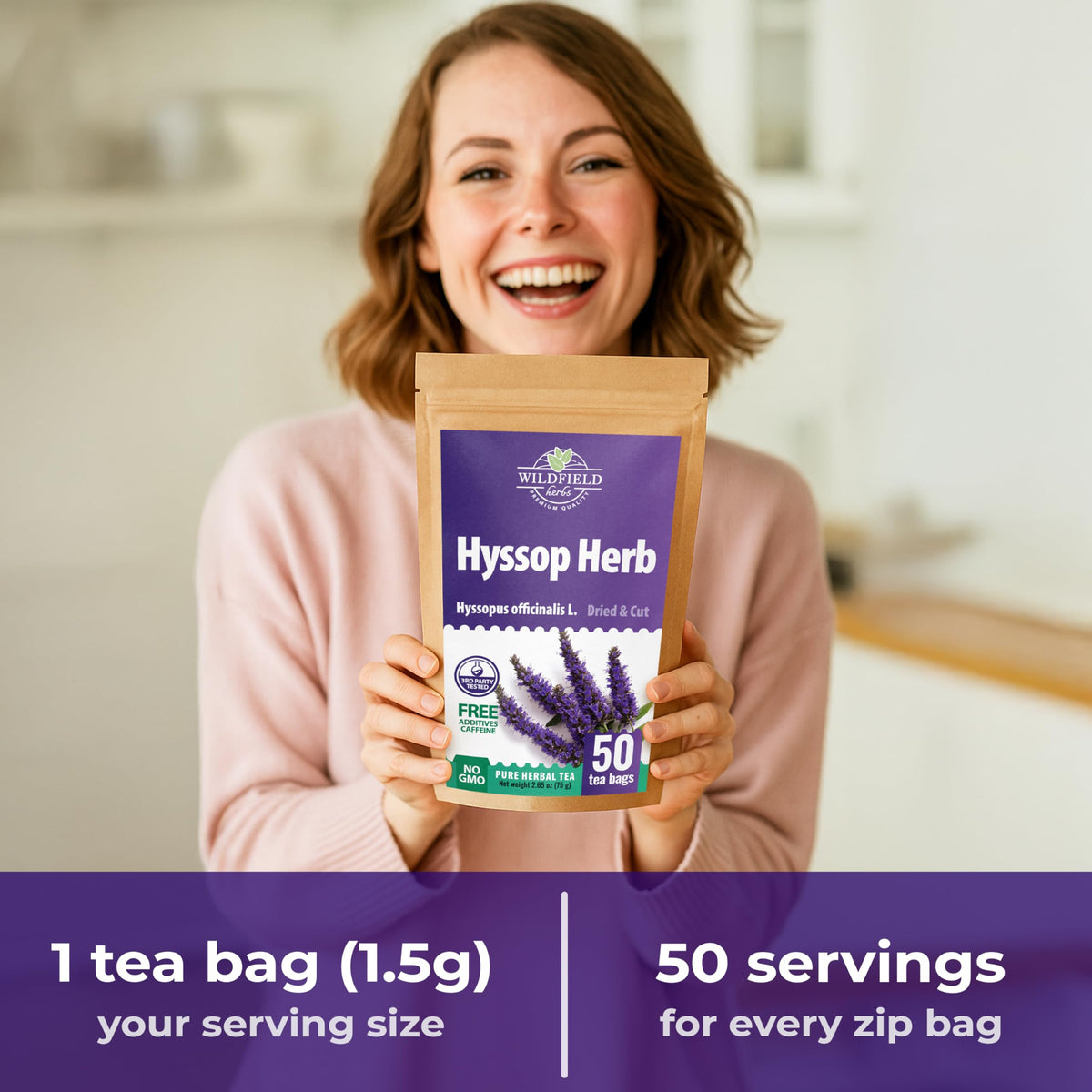 Wildfield Hyssop packaging seal demonstrates freshness and proper storage
