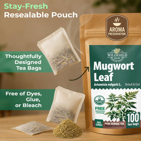 Dried mugwort leaves from Wildfield Herbs with natural aroma