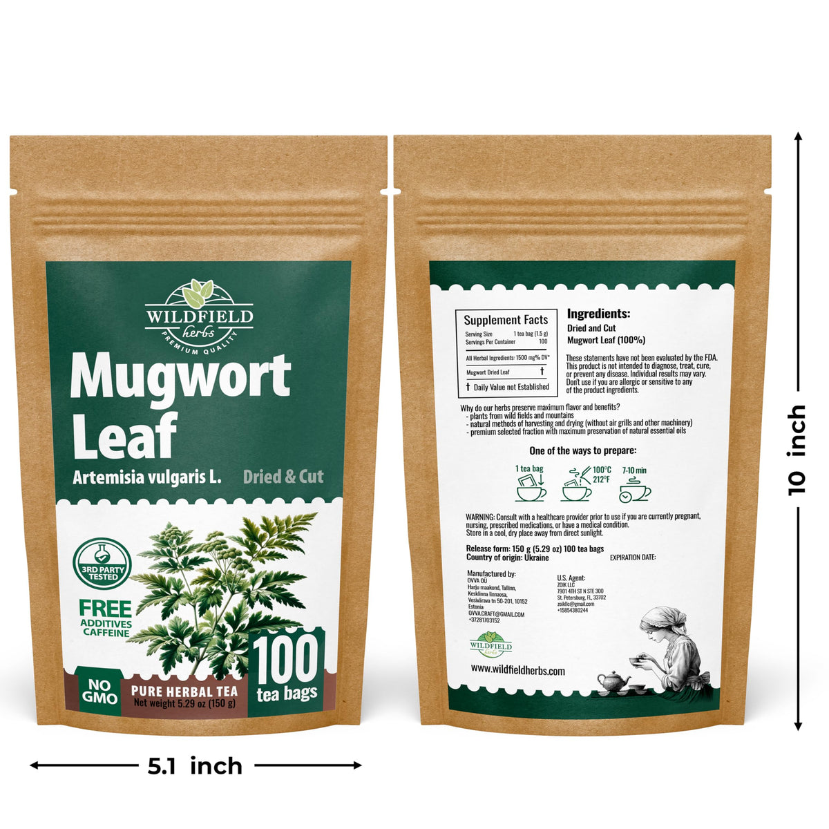 Sealed packaging preserves Wildfield mugwort tea bags freshness