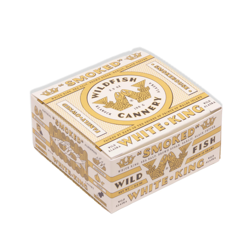Wildfish Cannery Smoked White King can offering rich omega-3 flavor, ideal for charcuterie boards