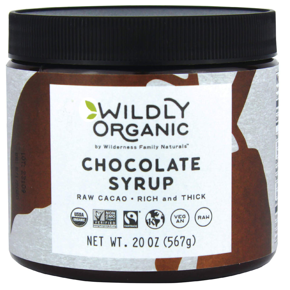 Wildly Organic Chocolate Syrup bottle with a rich pour for desserts.