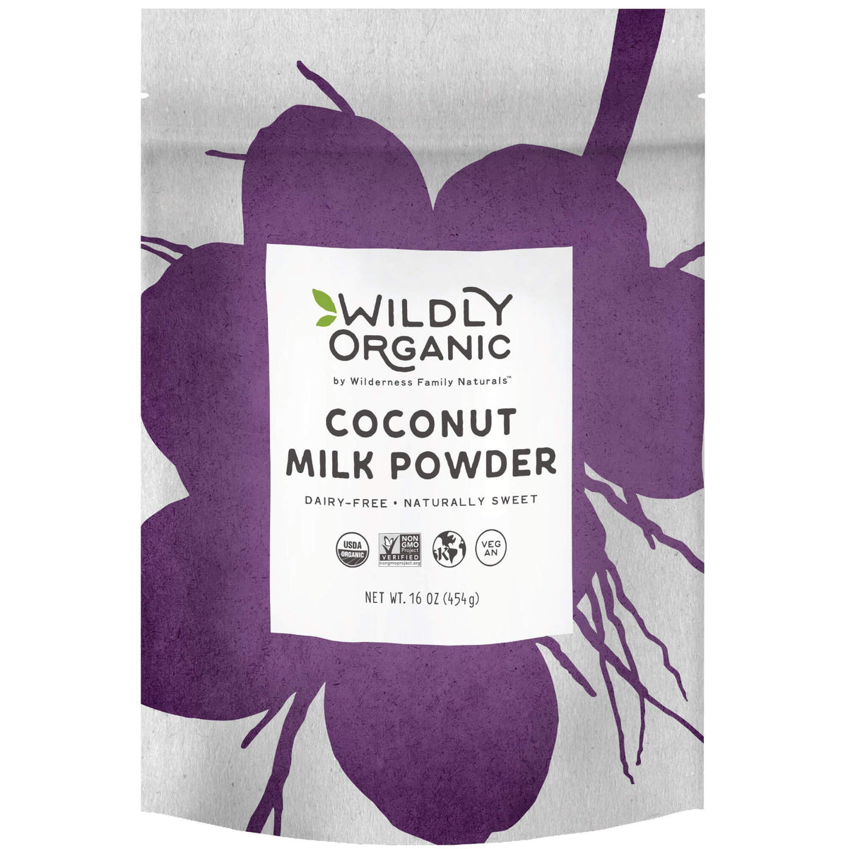 Wildly Organic coconut milk powder in a foil-lined package for freshness