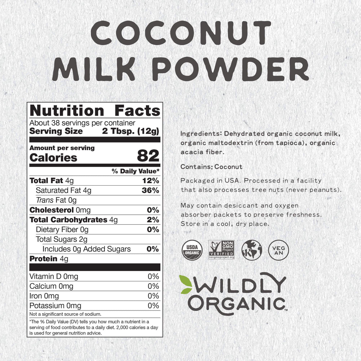 Wildly Organic coconut milk powder with a measuring scoop for easy portioning