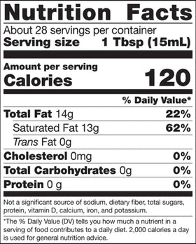 Wildly Organic coconut oil bottle emphasizing neutral taste for baking and recipes.