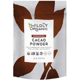 Wildly Organic Fermented Cacao Powder bag for smoothies and baking.