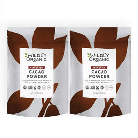 Wildly Organic Fermented Cacao Powder 2-Pack front view, ideal for smoothies and baking.
