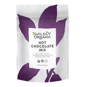 Wildly Organic hot chocolate bag front for sustainable, dairy-free indulgence.