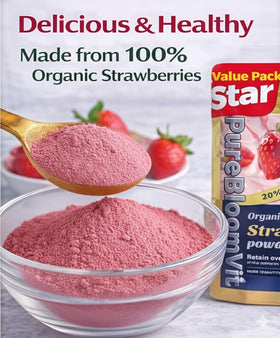 WildSap Emeralds Strawberry Powder being poured for easy mix into drinks.