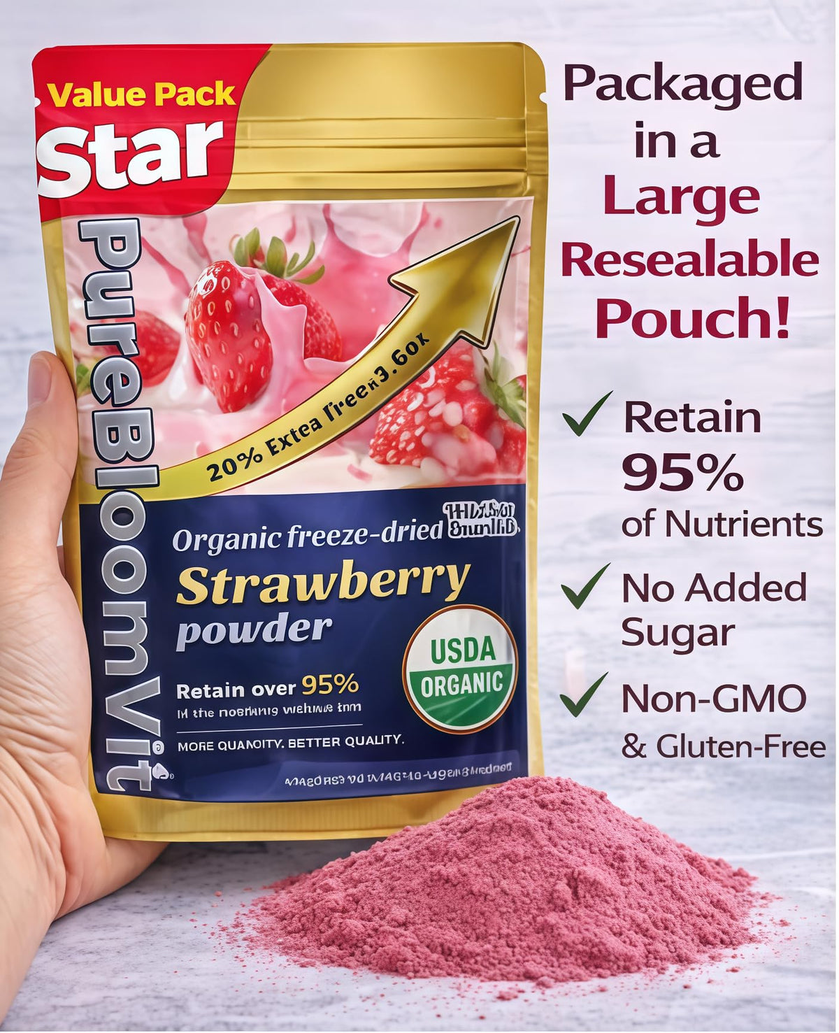 WildSap Emeralds strawberry powder in smoothie glass for natural color and taste