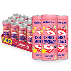 Wildwonder Cherry Lemonade can front, refreshing probiotic drink