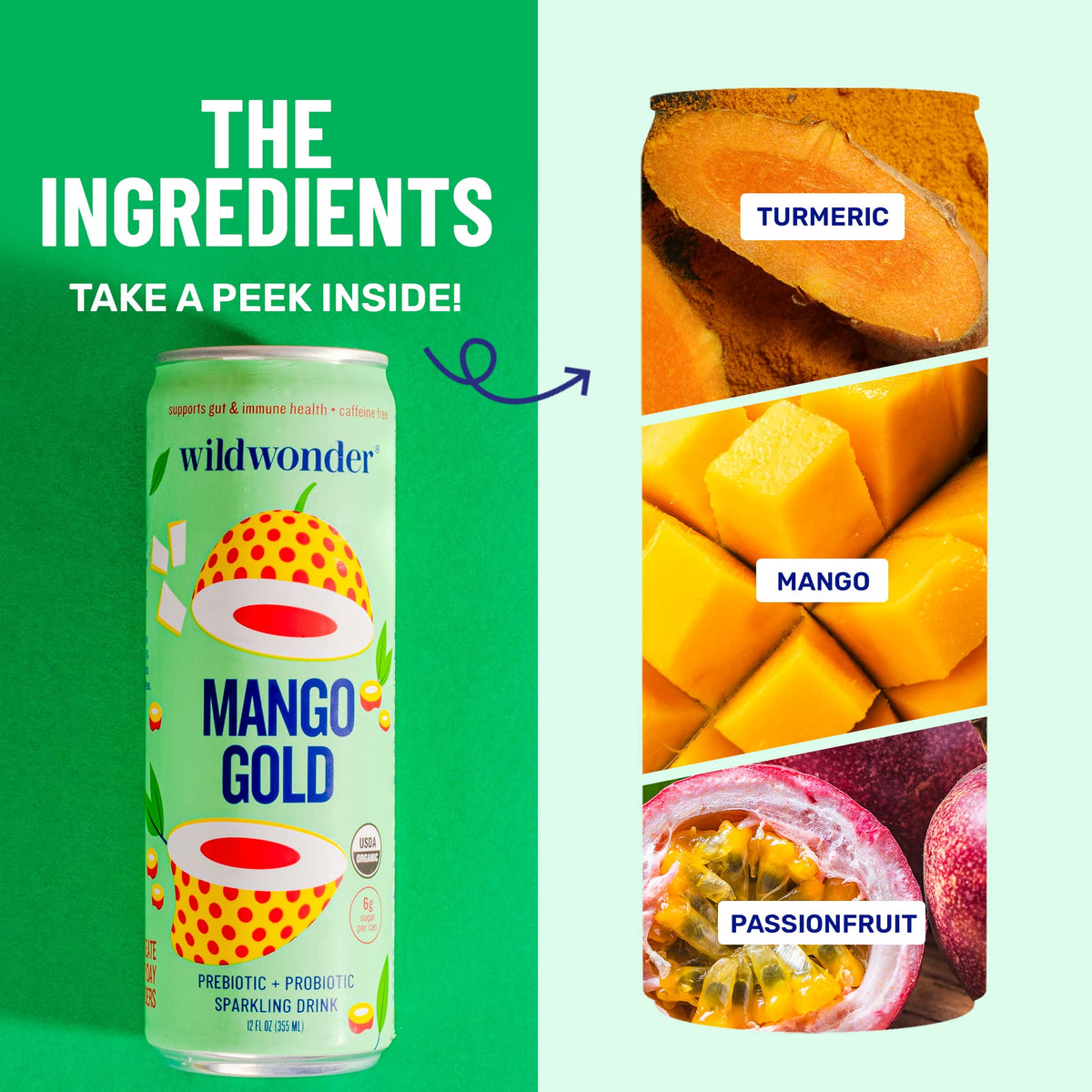 Wildwonder ingredients layout emphasizing probiotics and prebiotic fiber