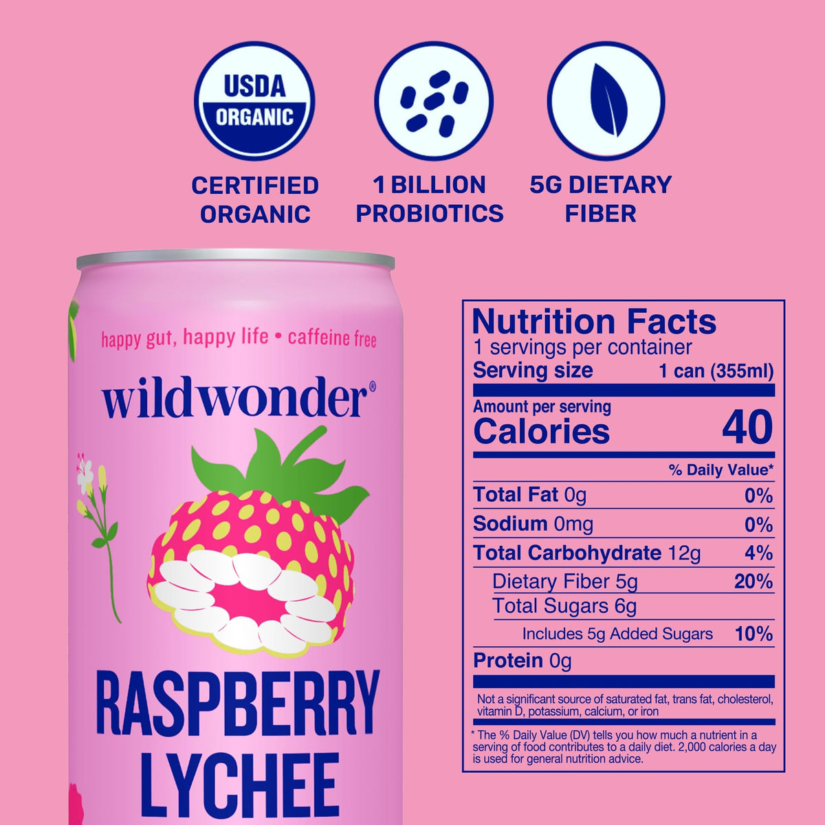 Wildwonder Organic Non-GMO label signals clean, sourced ingredients.