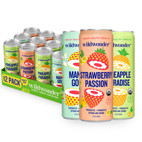 Wildwonder Sparkling Probiotic Drink can front view with tropical flavors