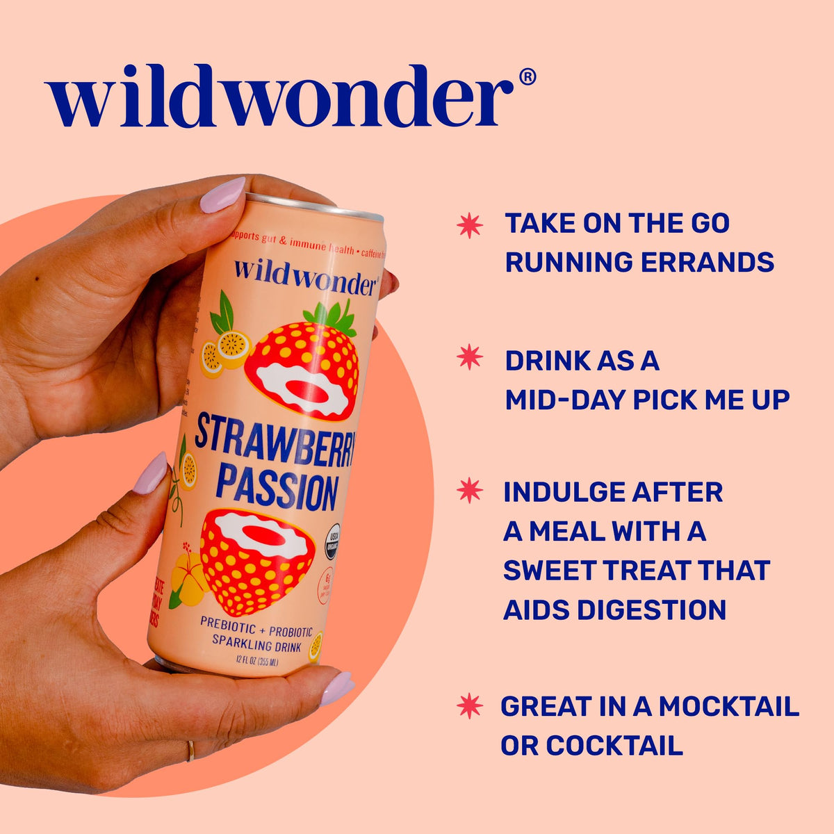 Wildwonder Sparkling Probiotic Pour Glass emphasizes flavor and probiotic support for on-the-go wellness