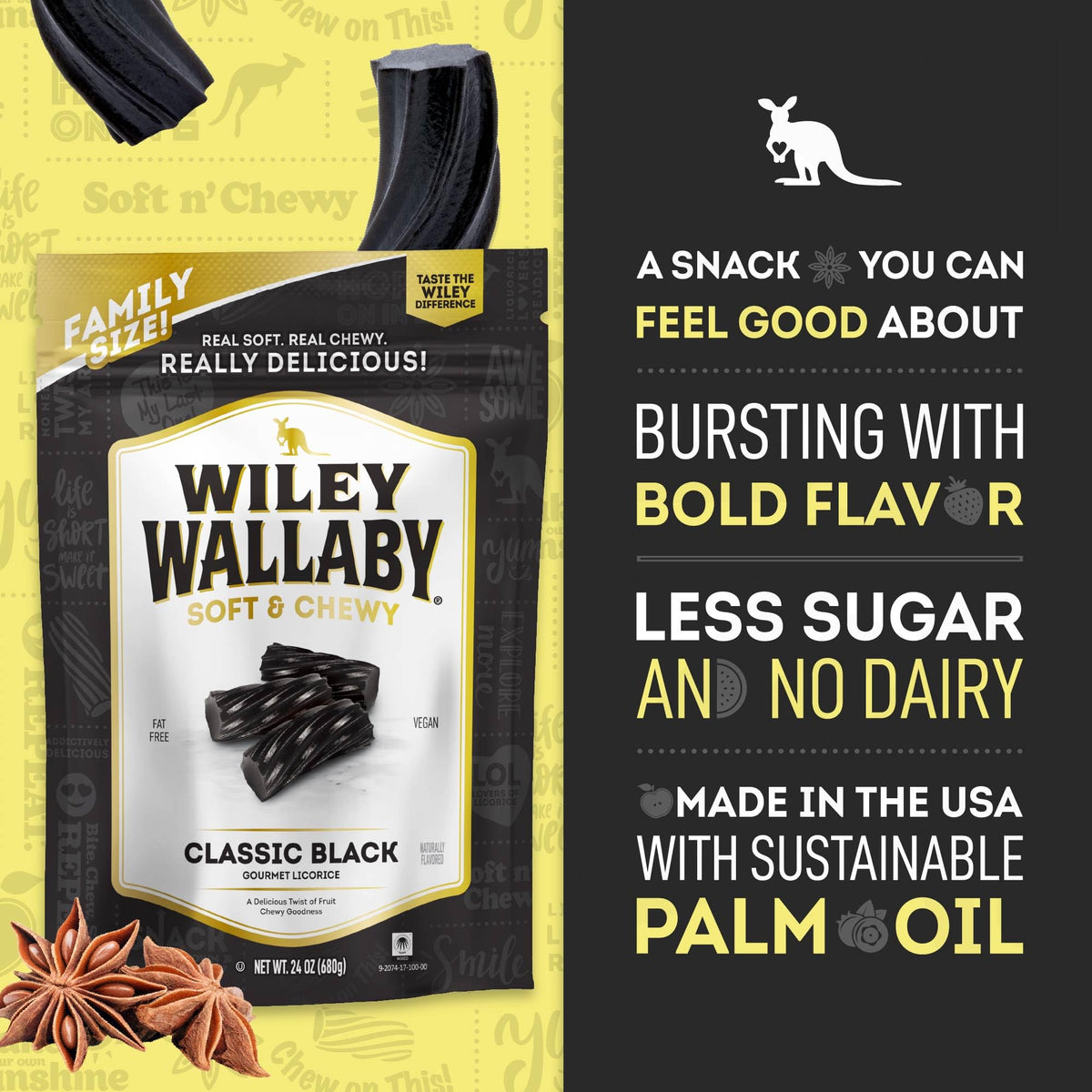 Wiley Wallaby Australian-style licorice flavor variety in resealable bag.