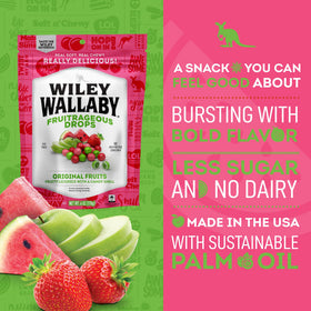 Assorted flavors of Wiley Wallaby FruitRageous Drops shown