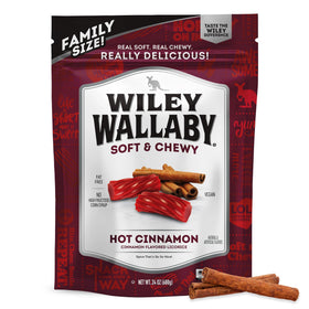 Wiley Wallaby cinnamon licorice twists in a 24 oz bag for bold aroma and chewy texture.