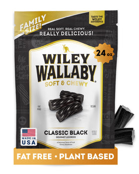Wiley Wallaby licorice twists closeup showing soft, chewy texture.