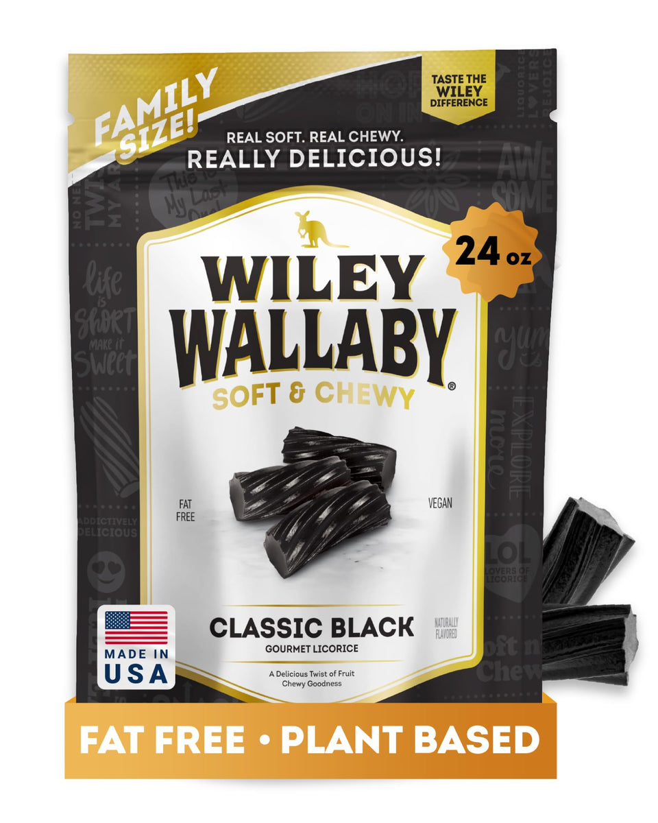 Wiley Wallaby licorice twists closeup showing soft, chewy texture.