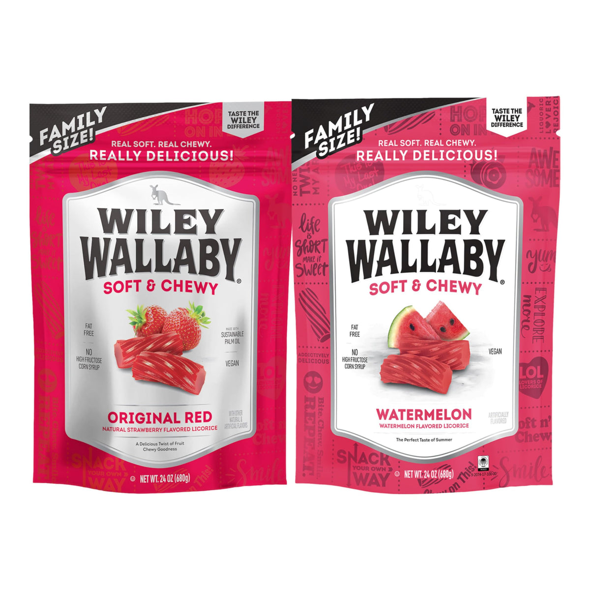 Wiley Wallaby 24oz pack front displaying red classic licorice flavor for sharing