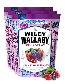 Wiley Wallaby blasted berry licorice 3-pack chunks offer bold fruit flavor for sharing.