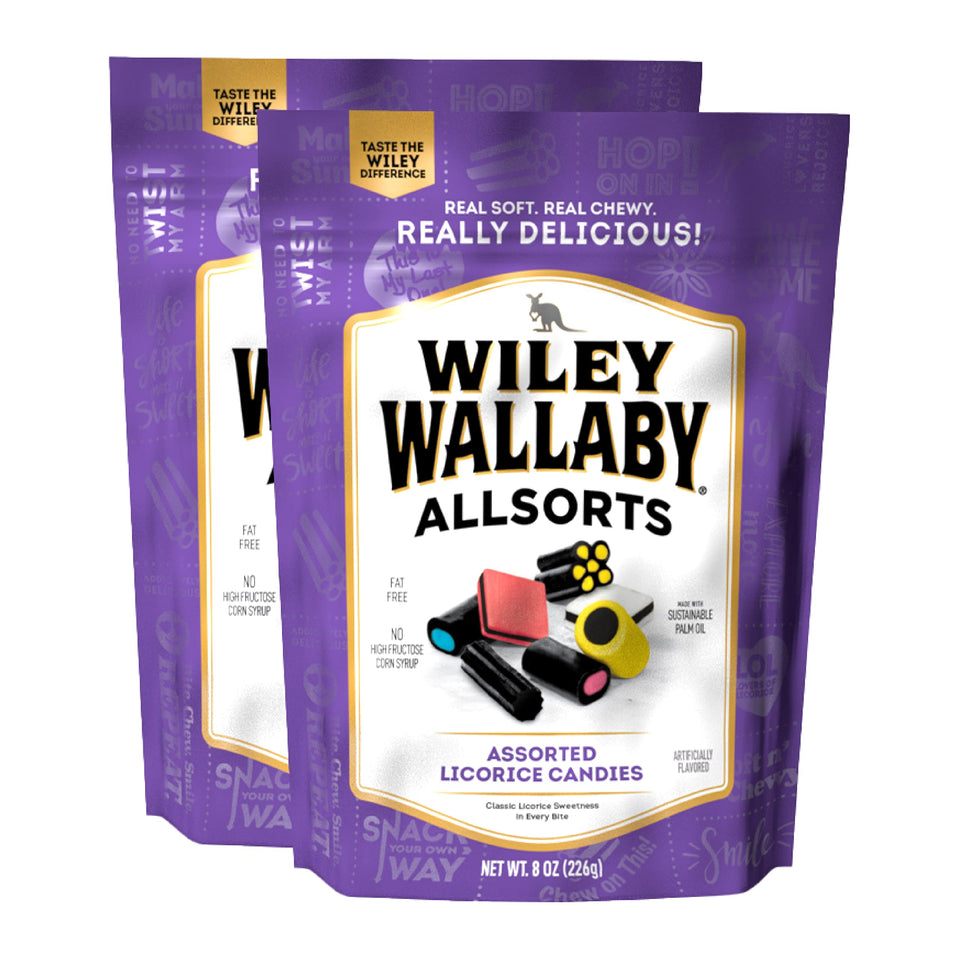 Wiley Wallaby Allsorts licorice bag front, great for gatherings.
