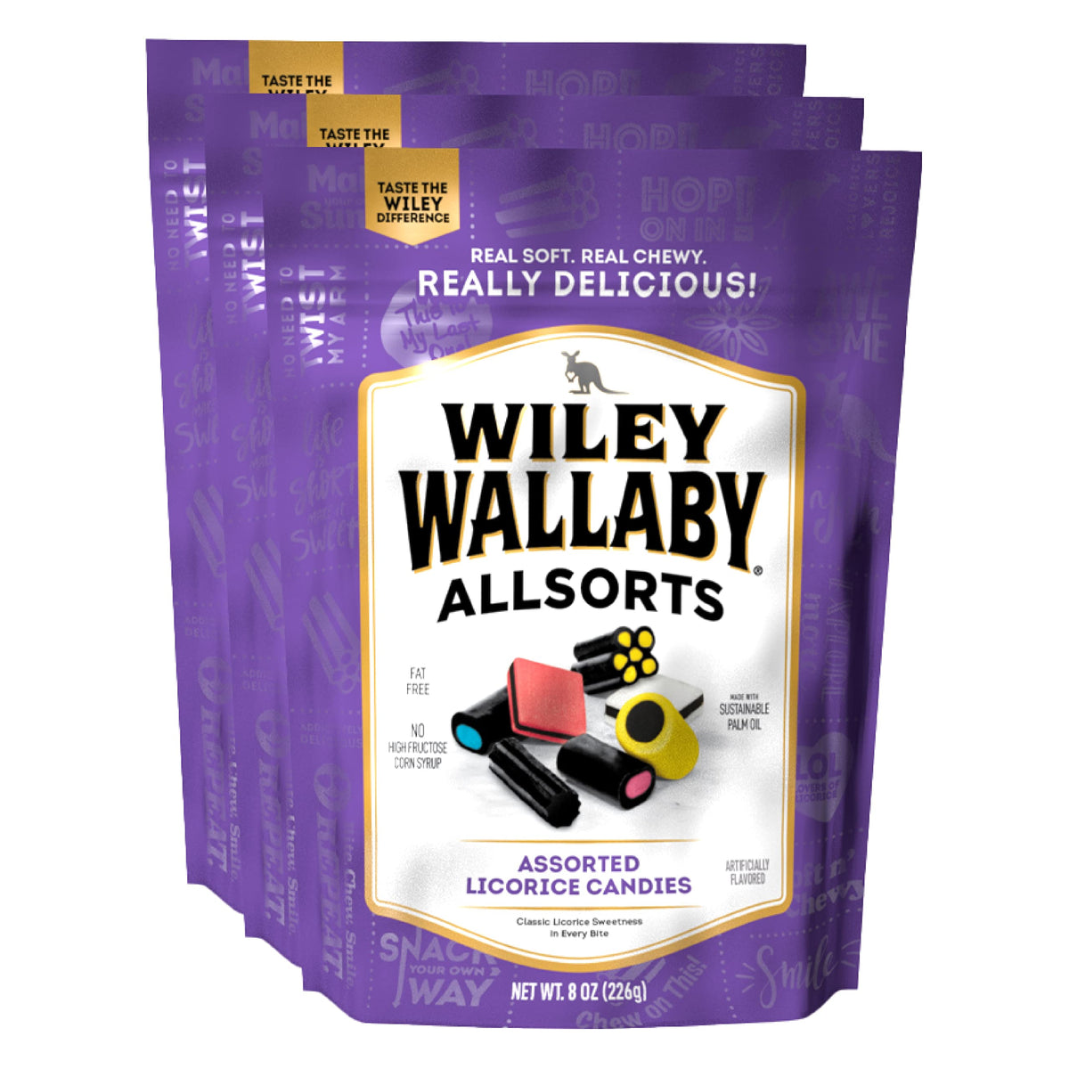 Wiley Wallaby allsorts licorice bag with soft, chewy texture for on-the-go snacking
