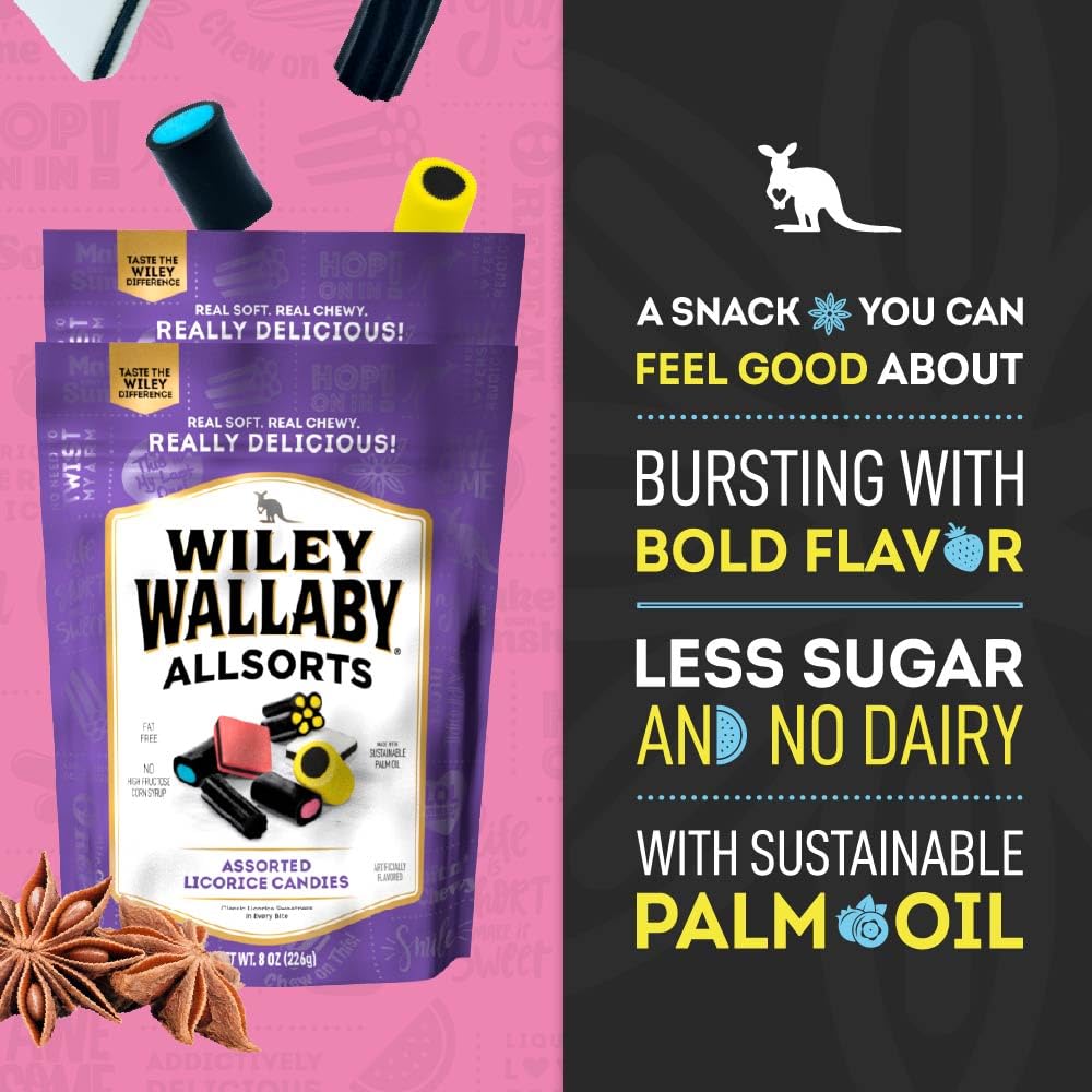 Wiley Wallaby Allsorts plant-based ingredients label signals a lighter snack.