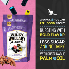 Wiley Wallaby Allsorts plant-based ingredients label signals a lighter snack.