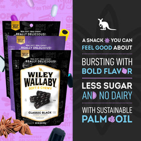 Wiley Wallaby Australian-style Licorice—plant-based ingredients with wholesome, satisfying taste.