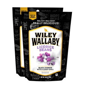 Wiley Wallaby black licorice beans in a 2-pack box, great for sharing.