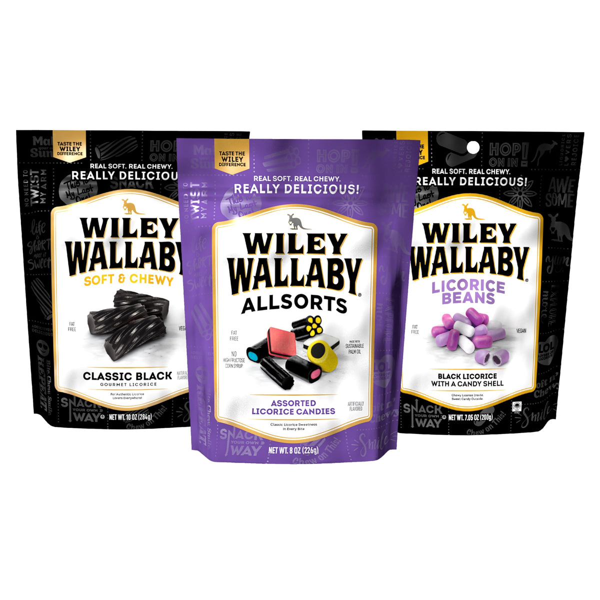 Wiley Wallaby Black Licorice Variety Candy bag—soft and chewy, perfect for sharing.