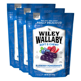 Wiley Wallaby blueberry pomegranate licorice twists for fruity, chewy on-the-go snacking.