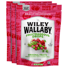 Wiley Wallaby Fruitrageous Drops packaging in a resealable bag for freshness