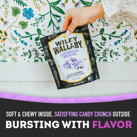 Wiley Wallaby glossy candy shell over licorice beans invites crunch.