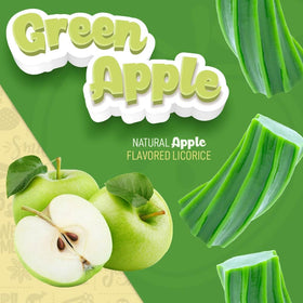 Wiley Wallaby green apple licorice bags on shelf with resealable packaging.