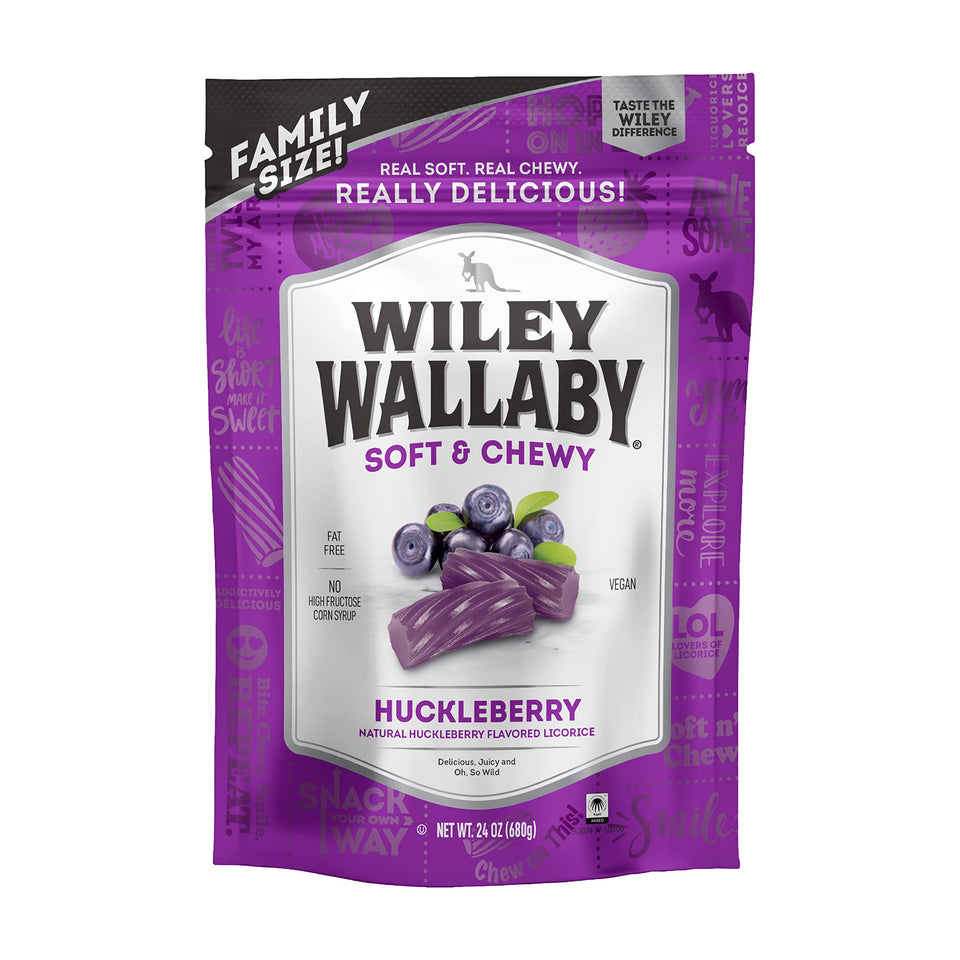 Wiley Wallaby huckleberry licorice twists deliver a soft chewy bite with bold fruit flavor