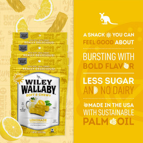 Wiley Wallaby lemonade closeup highlighting glossy licorice pieces