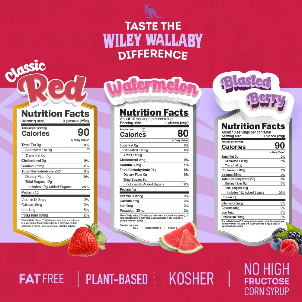 Wiley Wallaby licorice 10 oz bag with reseal, keeps flavors fresh for on-the-go snacking.