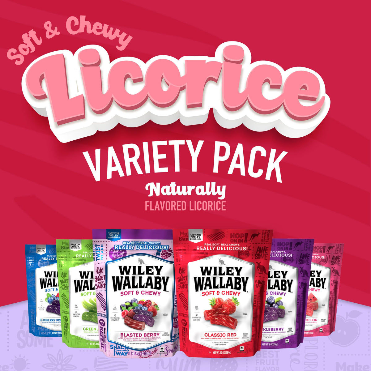 Wiley Wallaby licorice variety pack, assorted flavors for playful tastings.