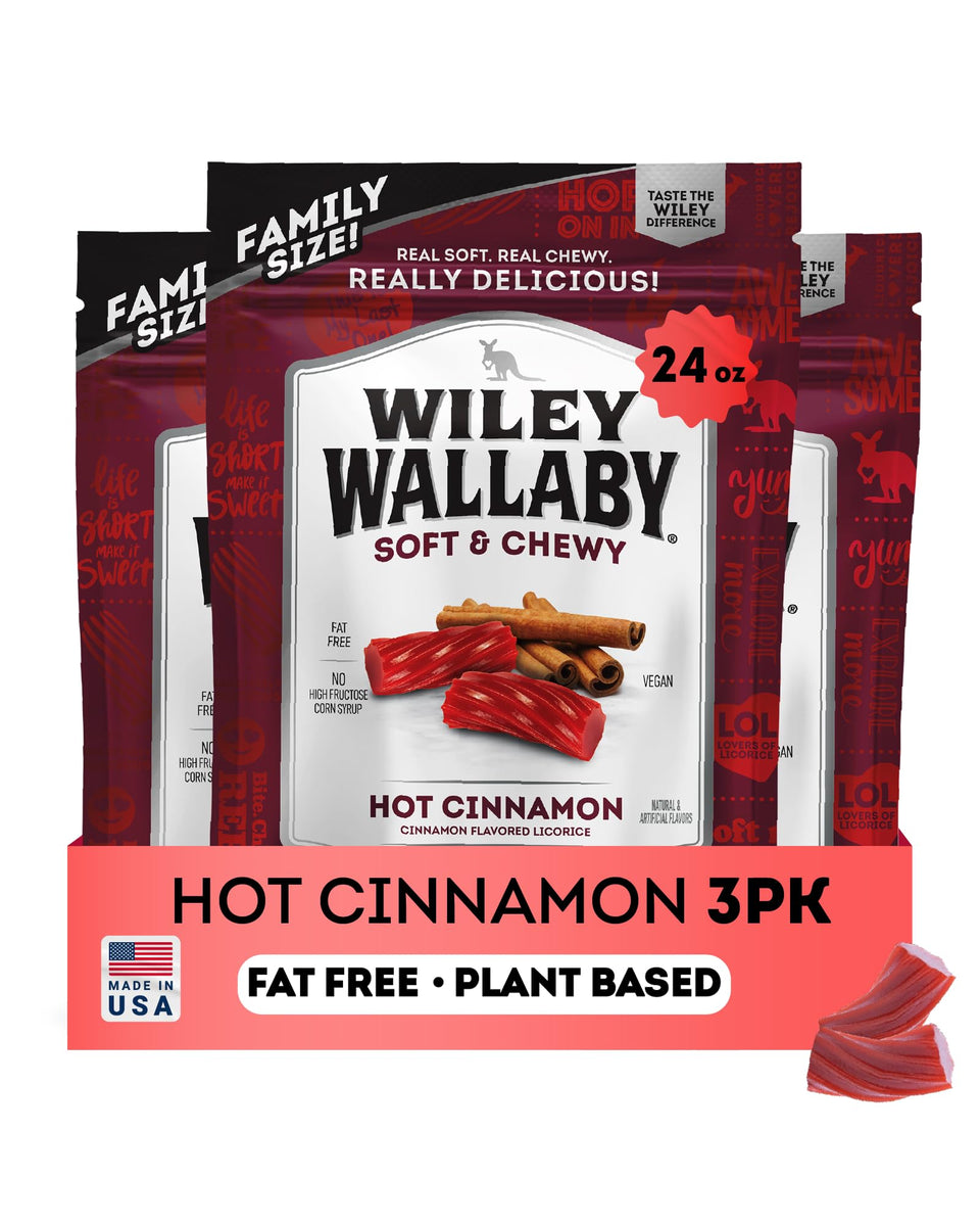 Wiley Wallaby licorice 24oz packaging displaying classic cinnamon twists for sharing