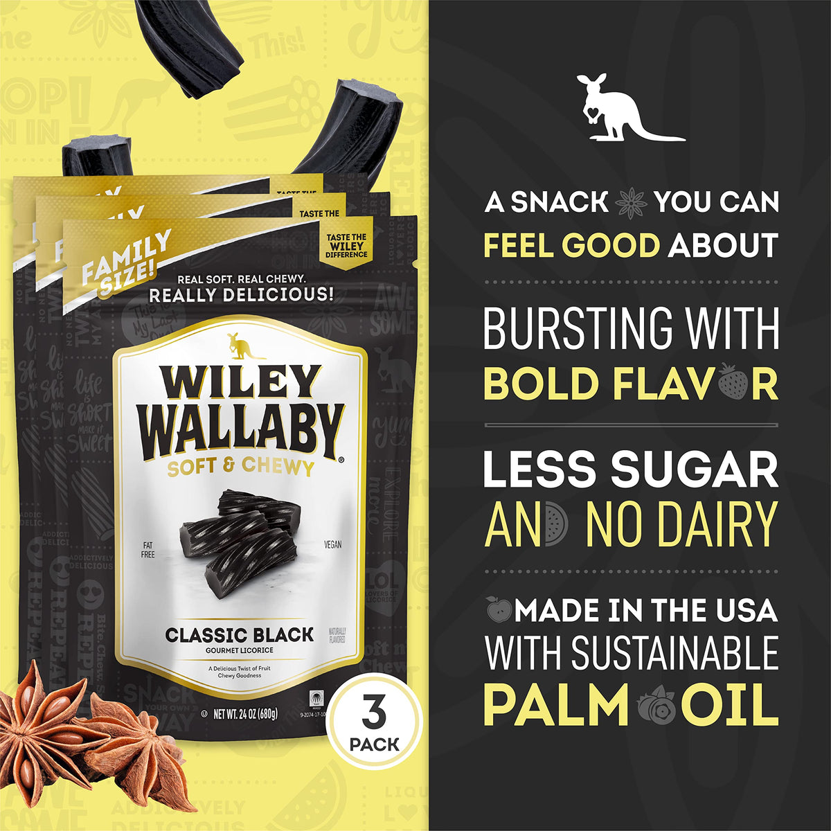 Resealable bag keeps Wiley Wallaby licorice fresh on the go.