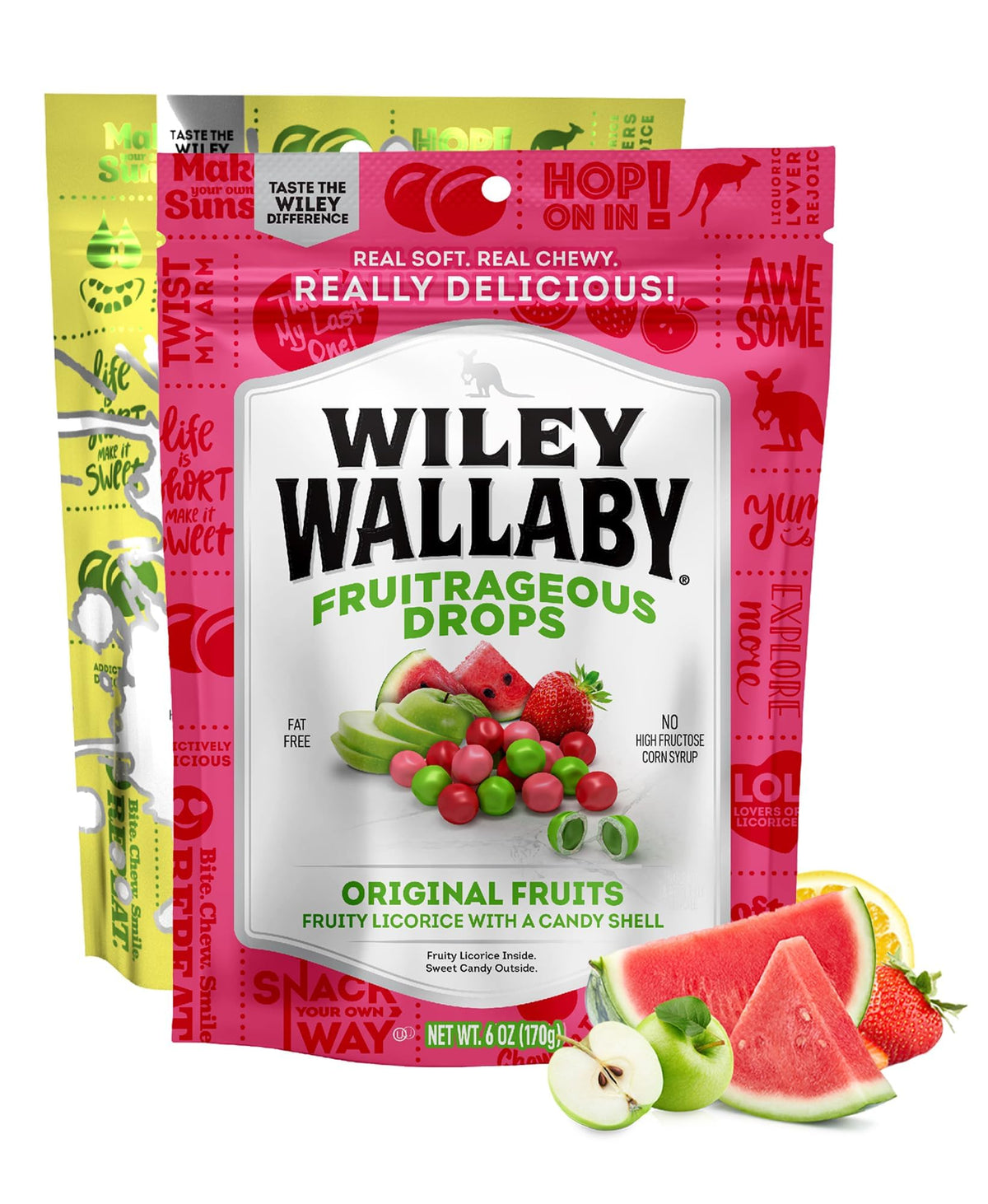 Wiley Wallaby licorice-drops packaging shown for sharing and freshness
