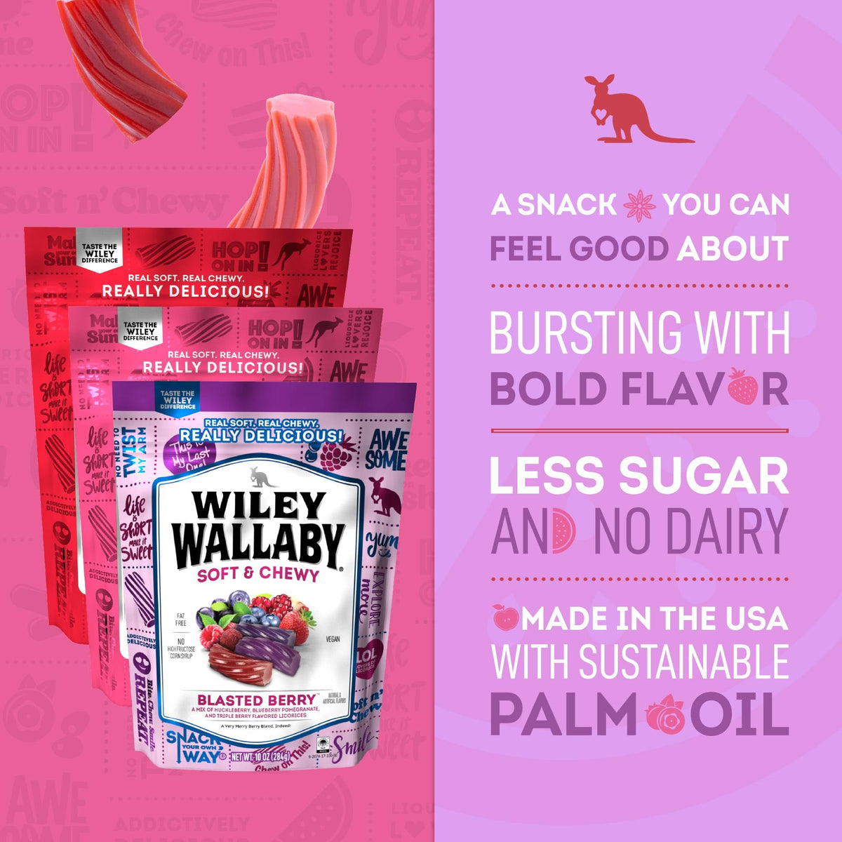 Wiley Wallaby on-the-go bag showing portable licorice for snacking