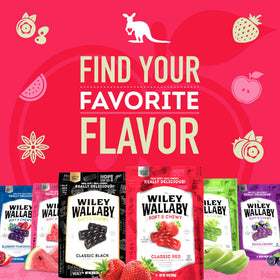 Wiley Wallaby licorice variety pack display, perfect gift or snack selection.