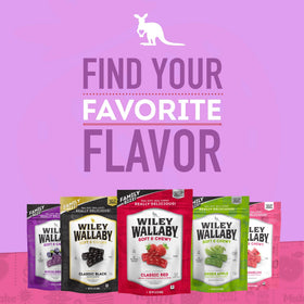 Wiley Wallaby variety-pack display highlighting three flavors