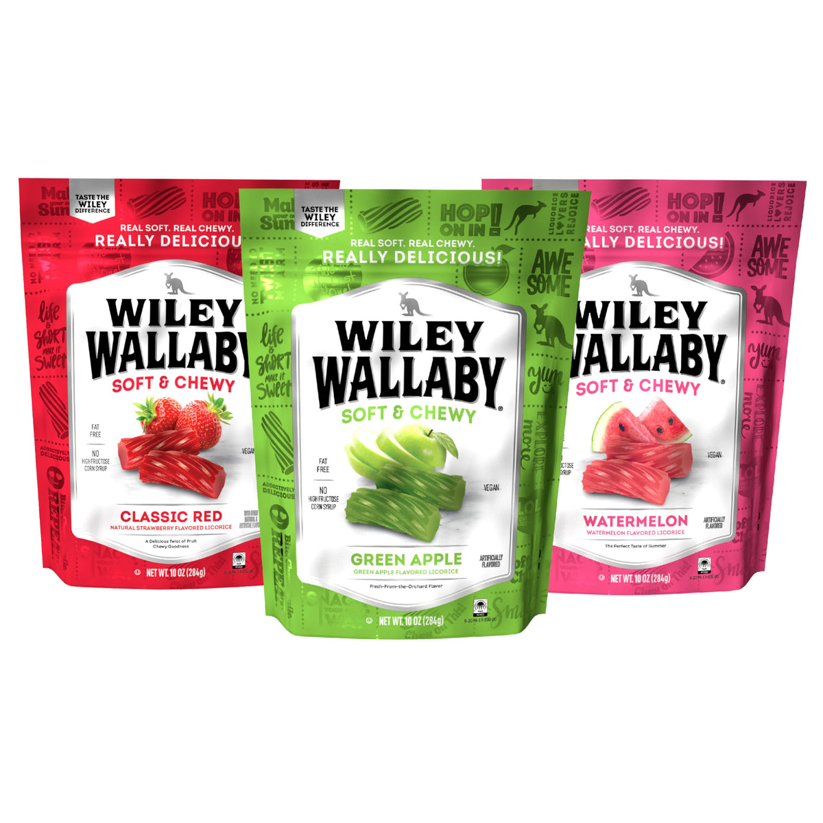 Wiley Wallaby licorice red pieces, soft and chewy, ideal for on-the-go snacking.